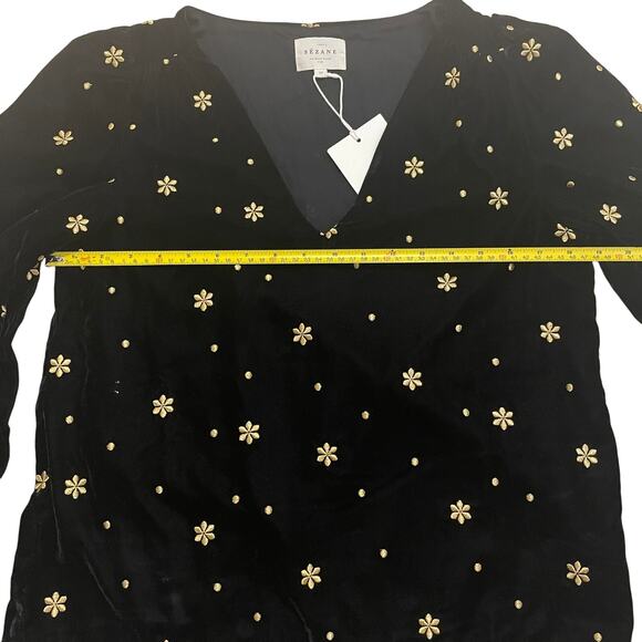 Sézane 36 Galeo Velvet Blouse | Black Gold Embroidered Flowers, US 4 S, NWT - Picture 13 of 15